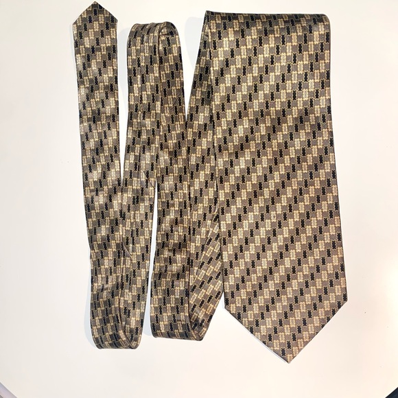 FRANCO DI NAPOLI  Men’s Necktie in Moss/Tan/Black with Geometric Design 100 Silk - Picture 4 of 4